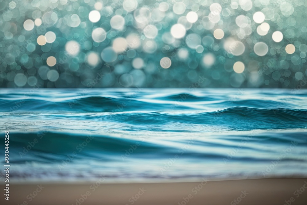 Poster soothing aqua wave textures with bokeh blur for relaxing visuals