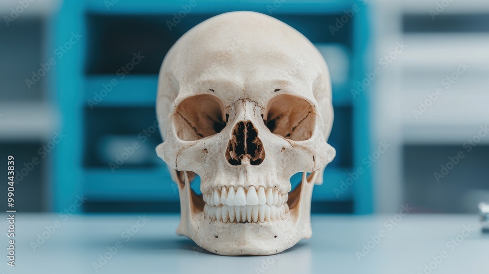 Aufkleber human skull model on display in laboratory setting