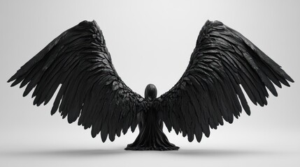 Black angel wings spread wide with detailed feathers.