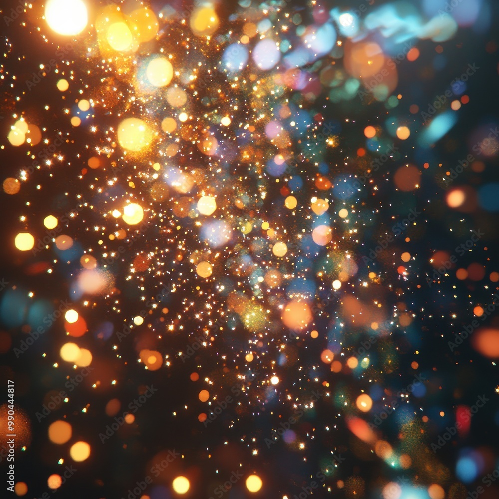 Poster abstract bokeh light explosion with multi-colored sparkles on dark background, perfect for festive d