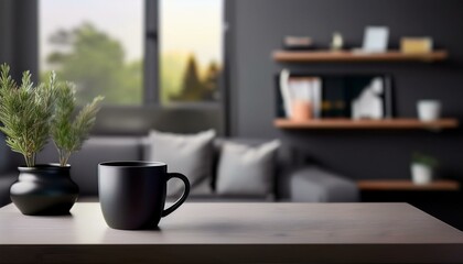 coffee cup on a table, White ceramic cup set-up in at home interior, mug mock up blank.