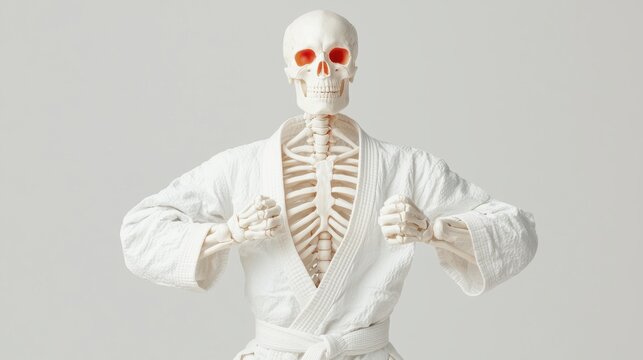 Skeleton in Karate Gi with Red Eyes