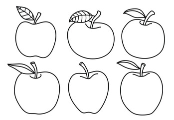 Hand drawn Outline black apple. doodle fruits set white doodle style.