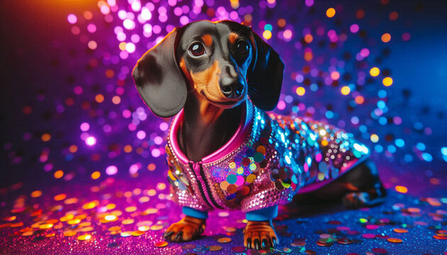 piesek ubrany w str&oacute;j z cekinami