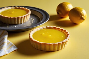 Tangy Lemon Curd Tart Pastry on Bright Yellow Background