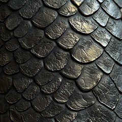 A close up of a black and gold dragon's scales
