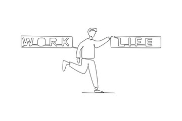 Simple continuous line drawing of work balance and work life balance. Work life balance minimalist concept.