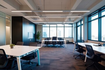 Contemporary Open Office Design Featuring Workstations and Expansive Windows