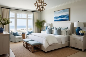 Coastal Bedroom Design Ideas Featuring Serene Decor and Luxurious Textiles