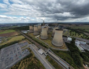  view of power station cooling towers fossil fuels energy 