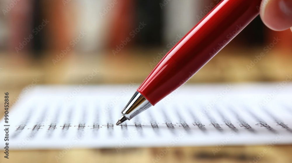 Poster a person editing a document with a red pen, symbolizing the process of amending written work