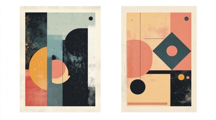 Two abstract geometric posters with a vintage feel.