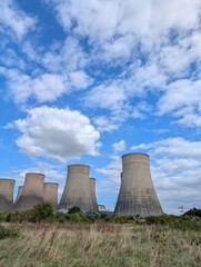  view of power station cooling towers fossil fuels energy 