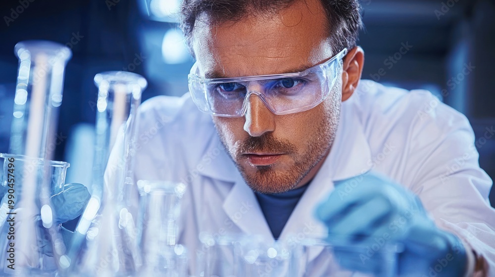 Aufkleber analysis depicted through a scientist carefully observing and recording details in a laboratory sett
