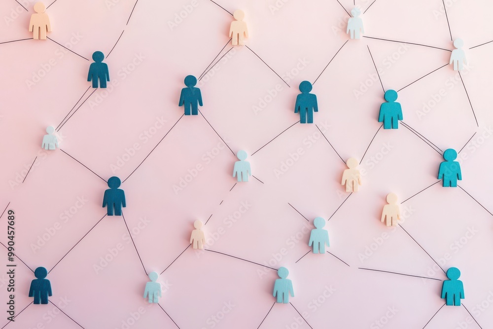 Wall mural connecting individuals with lines representing network and communication