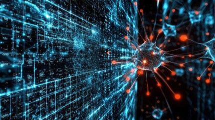 Obraz premium analogous systems reflected in a comparison of a digital network and a neural network, visually linked