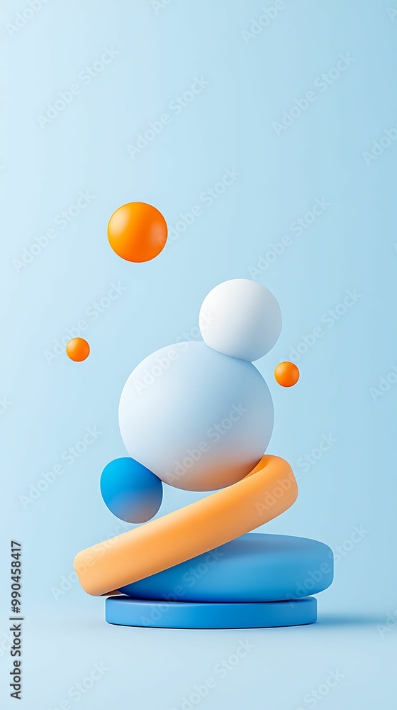 Poster a modern, abstract composition featuring colorful geometric shapes on a blue background, creating a 