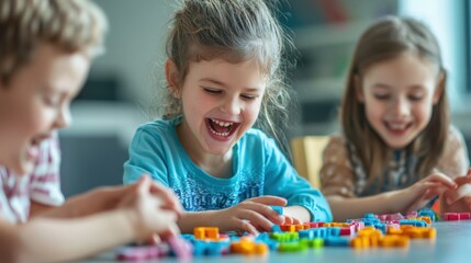 Fototapeta premium children engaged in a fun game involving creating anagrams from words