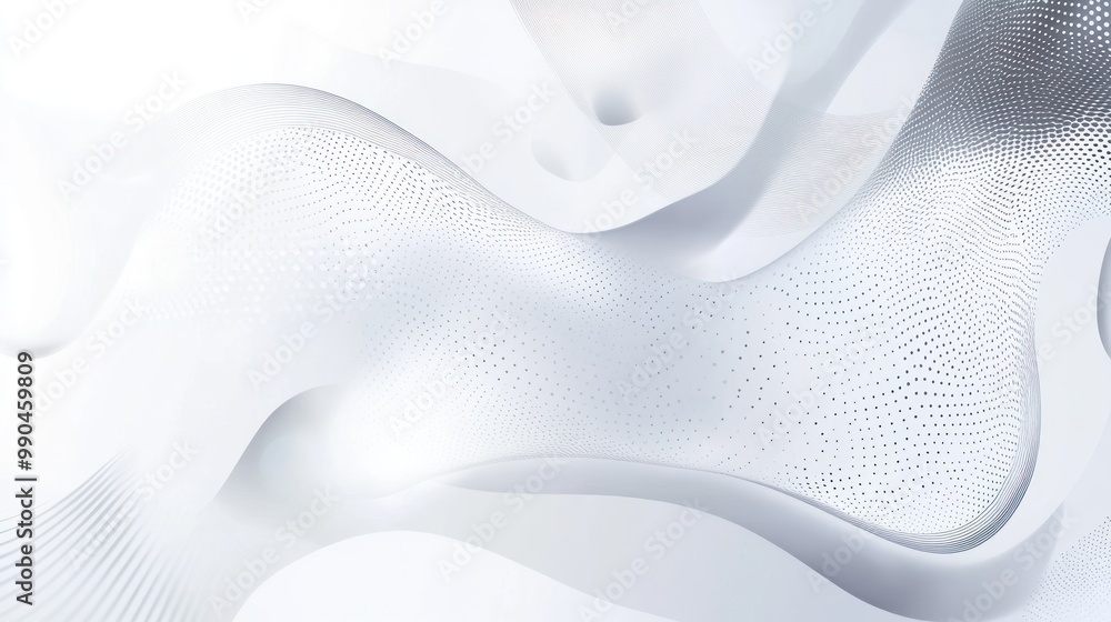 Wall mural abstract white background with curved lines and dotted texture.