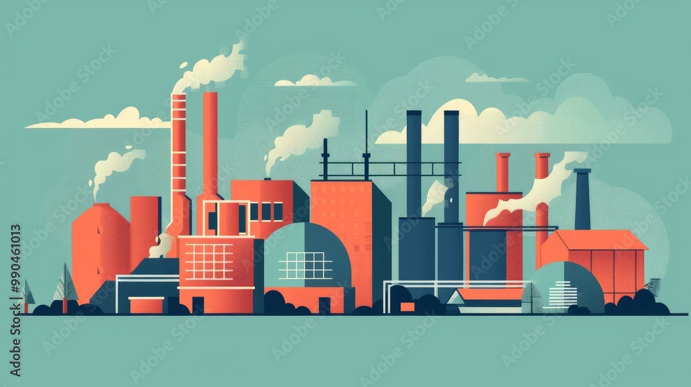 Poster minimalistic factory design with flat elements