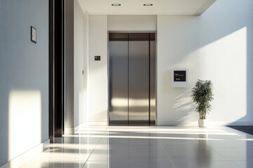 Luxury elevator lobby, marble flooring, chandelier lighting, opulent design, high-end interior, elegant architecture, rich textures, luxury real estate, modern lobby design, upscale building lobby