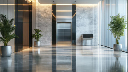 Luxury elevator lobby, marble flooring, chandelier lighting, opulent design, high-end interior, elegant architecture, rich textures, luxury real estate, modern lobby design, upscale building lobby