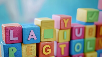 colorful alphabet blocks arranged in order, symbolizing the learning of alphabetic characters by...