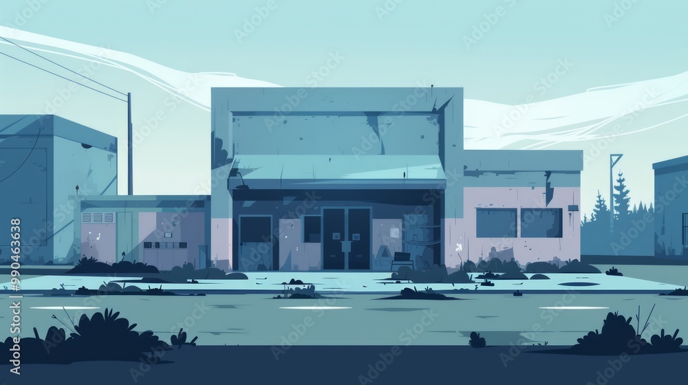 Poster Abandoned Building Front View with Minimal Design