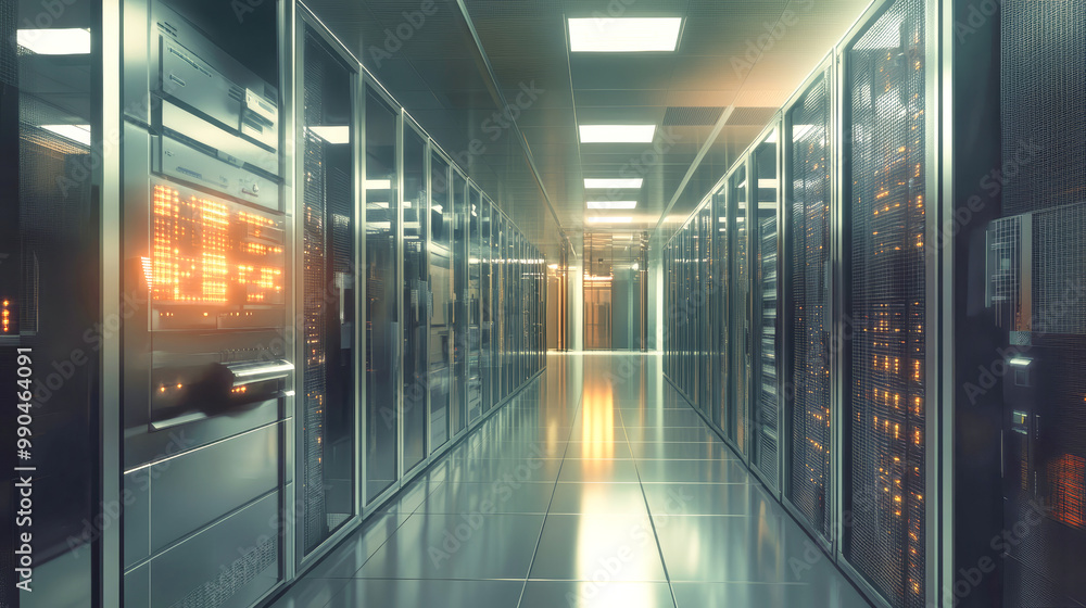 Poster experience the dynamic atmosphere within a cutting-edge data center, where state-of-the-art servers 