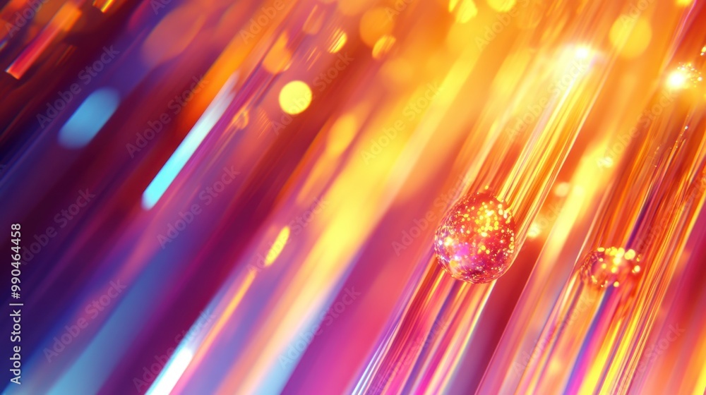 Wall mural abstract background with colorful stripes and shiny spheres.