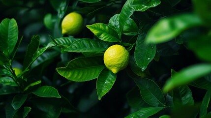 Lush green lemon tree with ripe yellow lemons and glossy leaves captured in a vibrant garden setting.