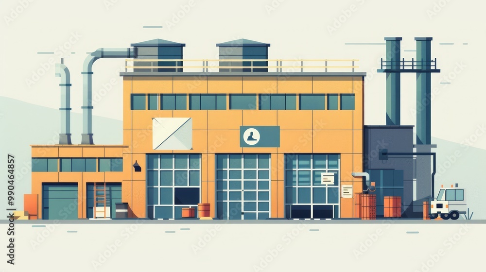 Poster minimalistic factory front view design