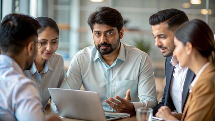 An Indian male leader discussing digital strategies with his team.
