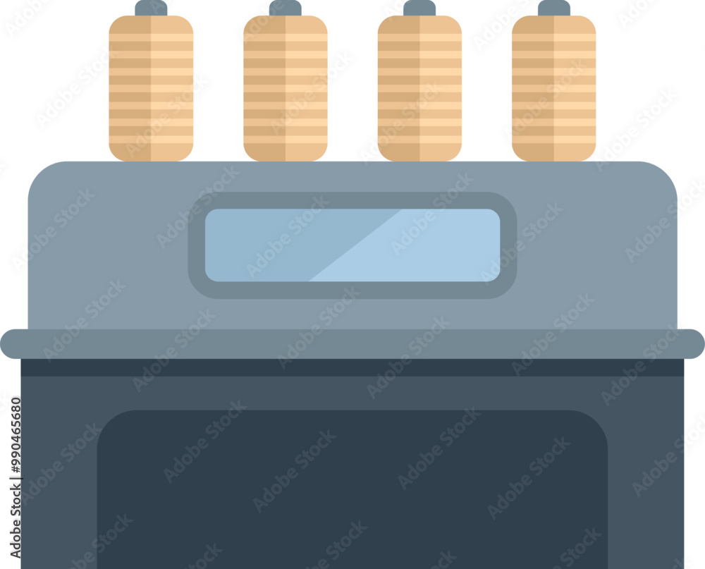 Aufkleber textile machine working with thread spools icon in flat style