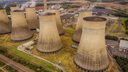  view of power station cooling towers fossil fuels energy 