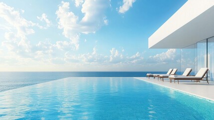 Modern luxury pool with infinity edge overlooking the ocean.