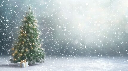 A vertical Christmas background with a tall Christmas tree and falling snow on a transparent background. 