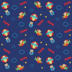 Naklejka premium fullprint image of cute hot air balloons and planes,design cartoon illustration