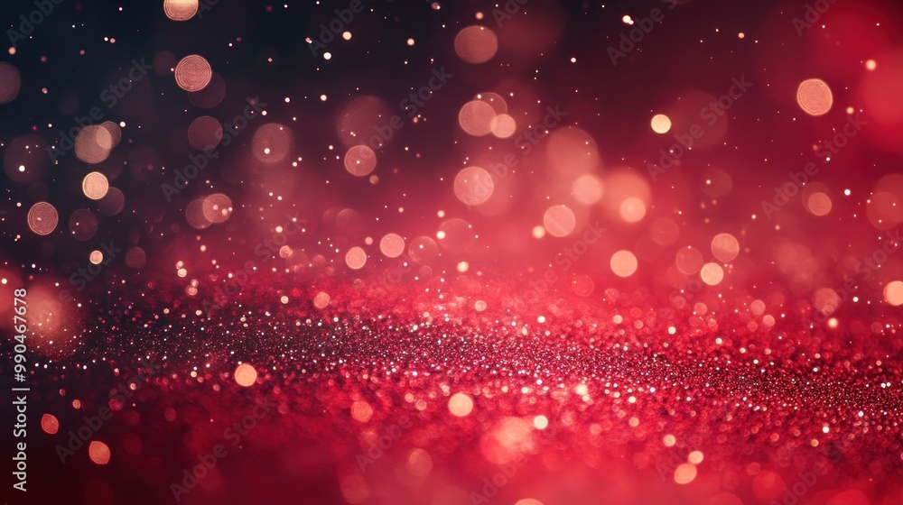 Wall mural abstract red and gold bokeh background with glitter.