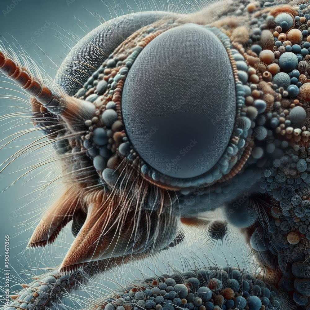 Poster a macro photograph capturing the surface textures of an insect, highlighting the intricate details o