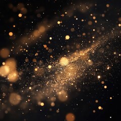 Obraz premium Abstract background with golden sparkles and bokeh lights on a black background.
