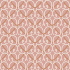 Seamless pattern on a pink background beautiful historical ornament of hearts. Pattern for the endpaper of a book for a princess. Flat vector illustration.