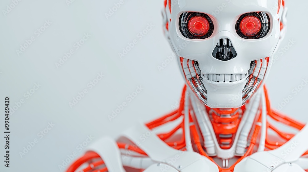 Poster futuristic robot with red lights and skeleton design
