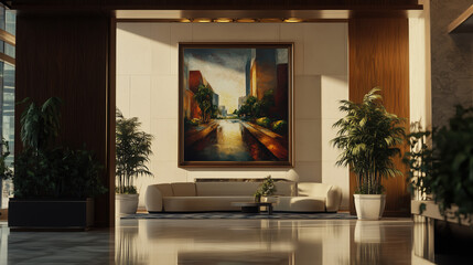 A luxurious elevator lobby with stunning marble flooring and elegant chandelier lighting. The sophisticated design features rich textures and high-end finishes, creating a grand Lobby