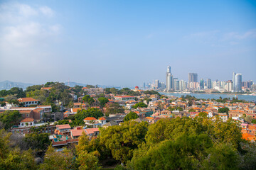 View over Xiamen from Mount Lit kong giam in gulangyu island, Fujian, China