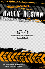 Black and orange grungy background with abstract tire tracks and arrows for your rally design © Jaroslav Machacek