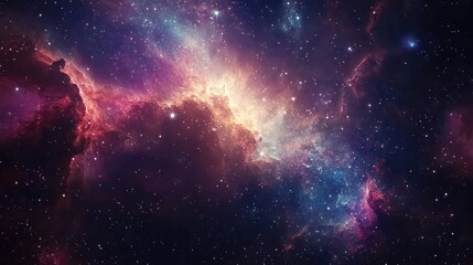 Naklejka premium A stunning galaxy scene with clusters of stars and luminous nebulae stretching across the vastness of space, creating a beautiful and immersive background.