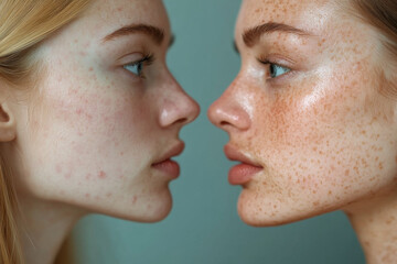 Obraz premium Two women with different skin tones and one has a scar on her face