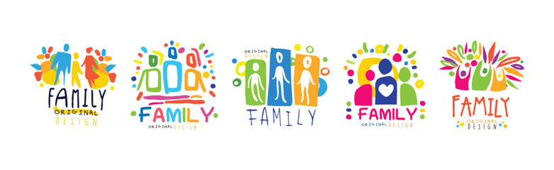 Family Colorful Label Original Design with Bright Element Vector Set