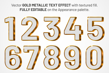 Set of fully editable 3D golden metal shiny numbers with gray textured filling